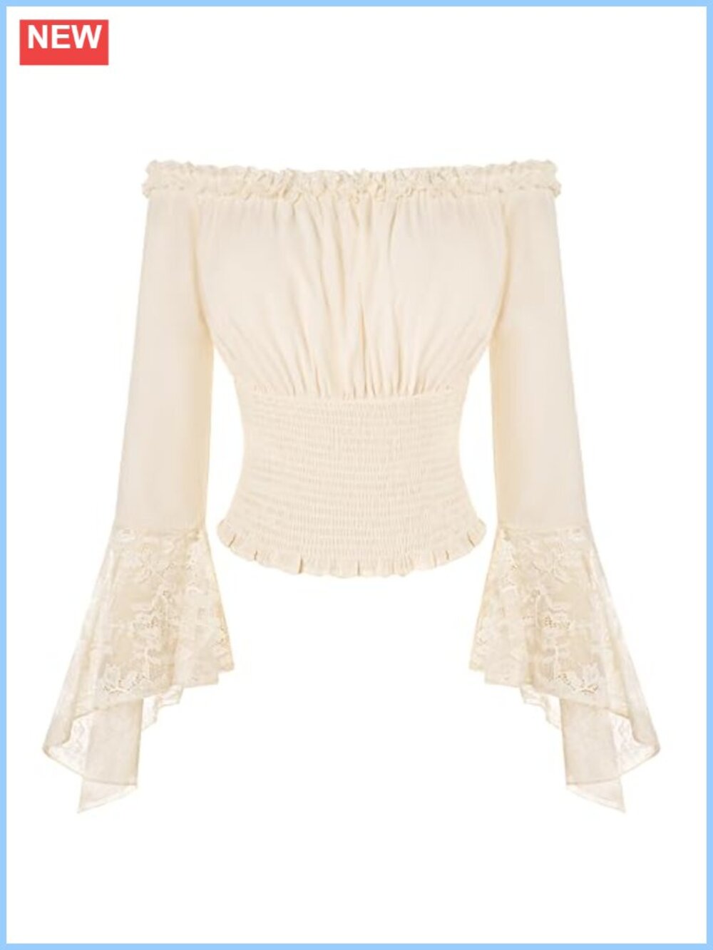 Renaissance Bell Sleeve Off Shoulder Top Lace Trim Blouse